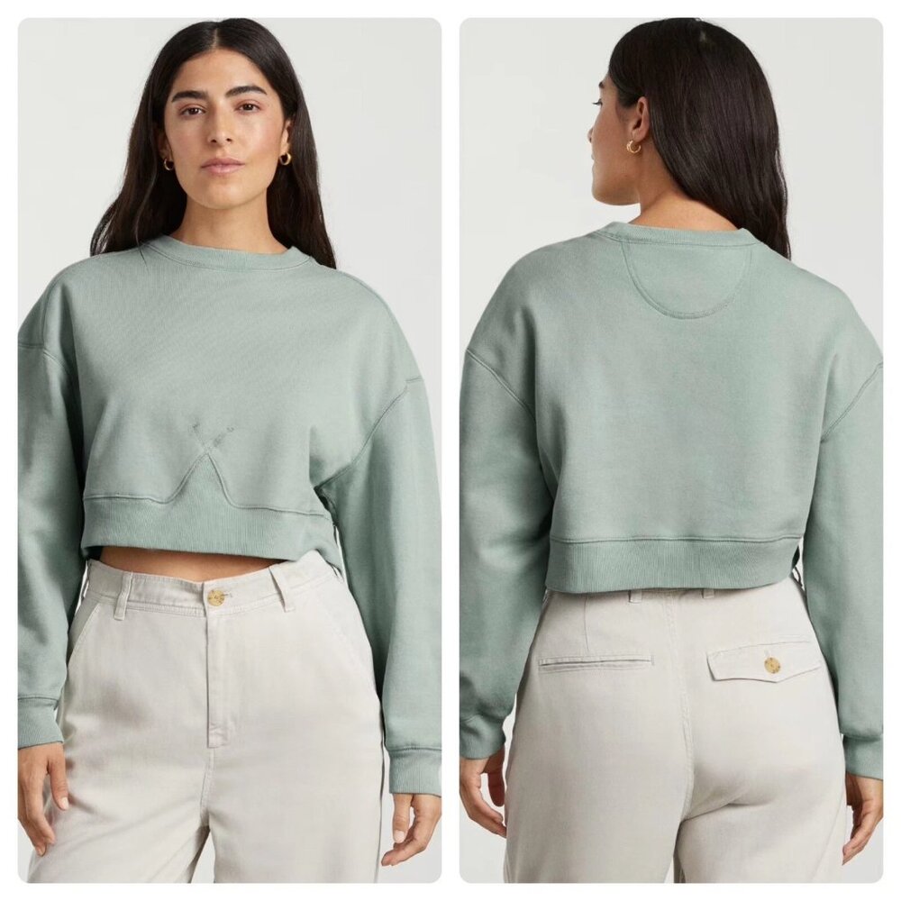 Everlane Organic Cotton Cropped‎ Crew Sweatshirt Green X-Small